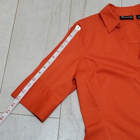 7TH AVENUE NY&COMPANY BUTTON DOWN SHIRT, Sz M, ORANGE, SHORT SLEEVE, STRETCH - Picture 7 of 13